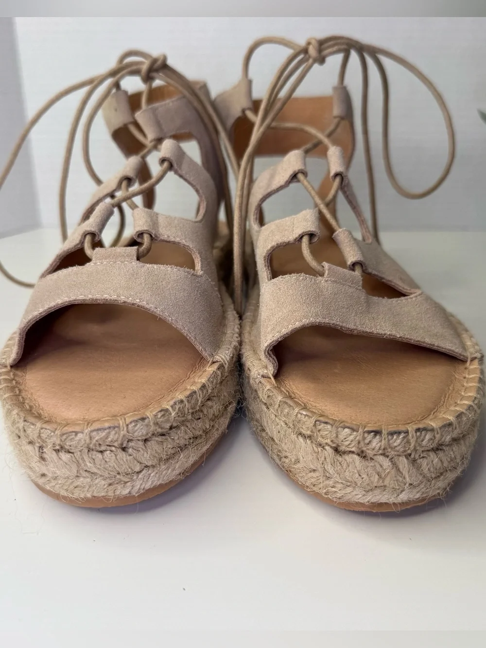 Soludos Sedona Ghillie Espadrille Nude Suede Boho Lace-Up Sandals Womens Size 9